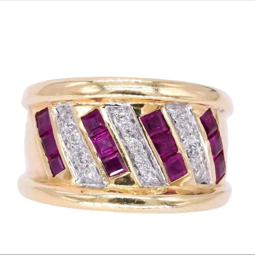 Solid 14k Diamond Ruby Ring .48 Carat Size 6.75